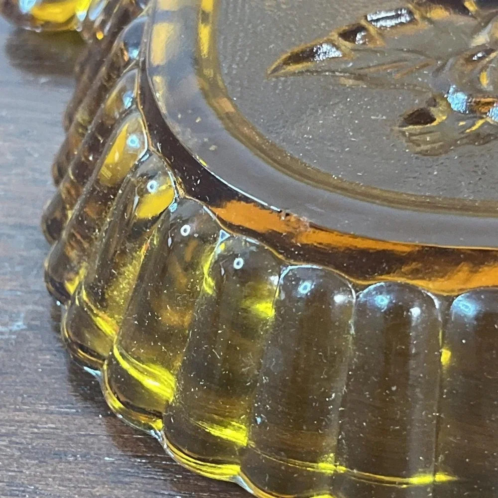 Vtg Indiana Glass Golden Amber Fruit Embossed 5 Part Divided Relish Tray Platter